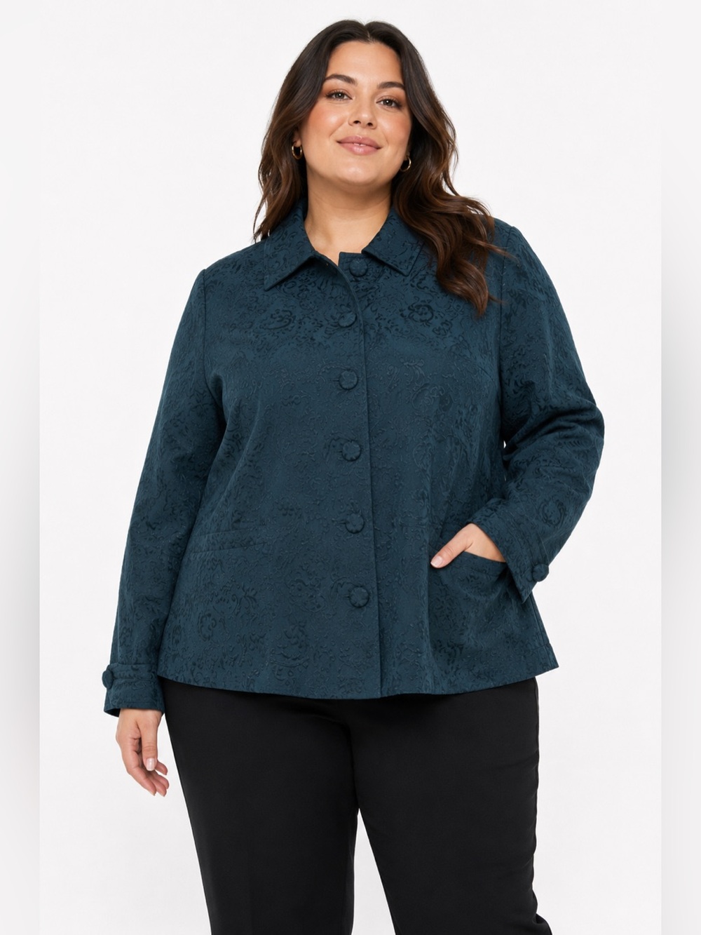 90s Vintage Croft & Barrow Jacquard Brocade Damask Jacket (Teal) Size 2X